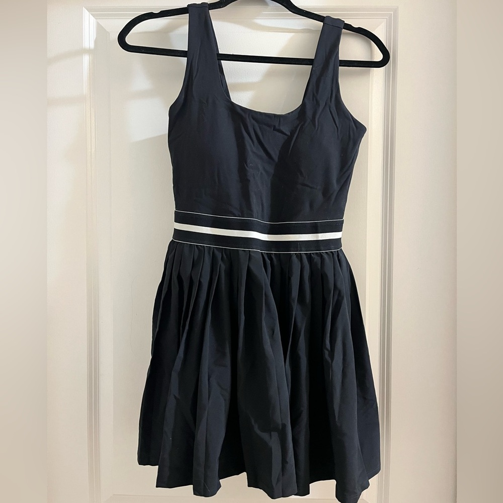 All in Motion Black Mini Dress with White Stripes